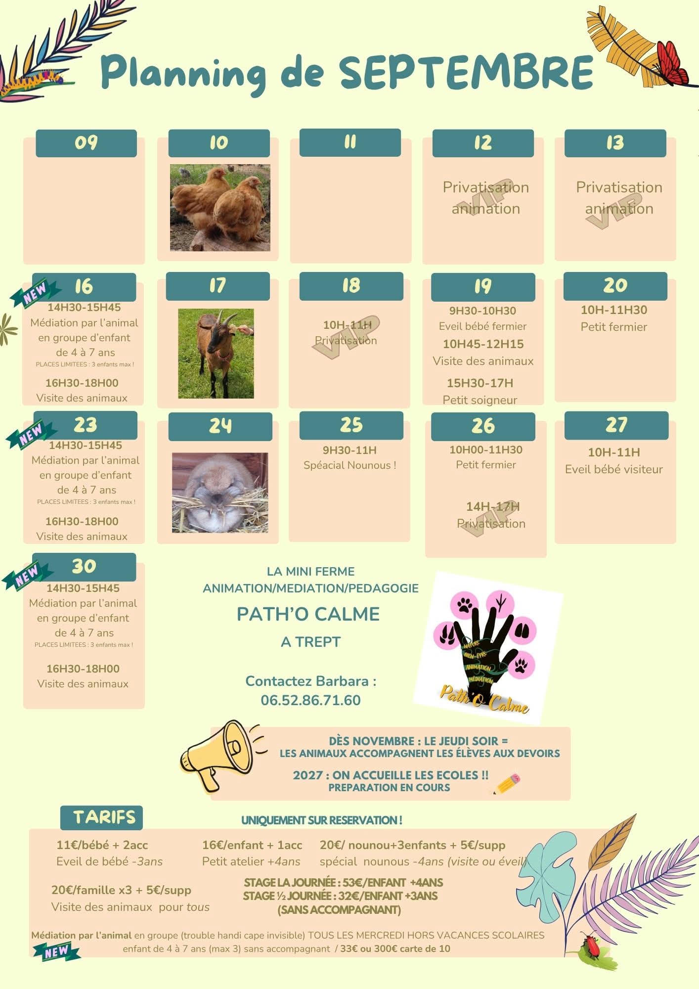 Planning du mois de septembre